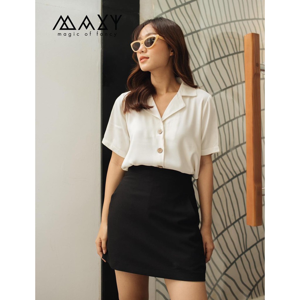 Áo kiểu cổ vest ngắn tay button vest top Maxy Workshop