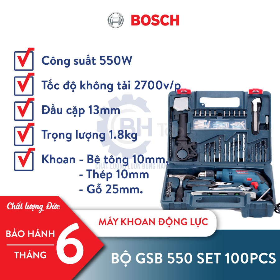 BỘ MÁY KHOAN BOSCH GSB 550 SET + 100 PCS - HÀNG CHÍNH HÃNG