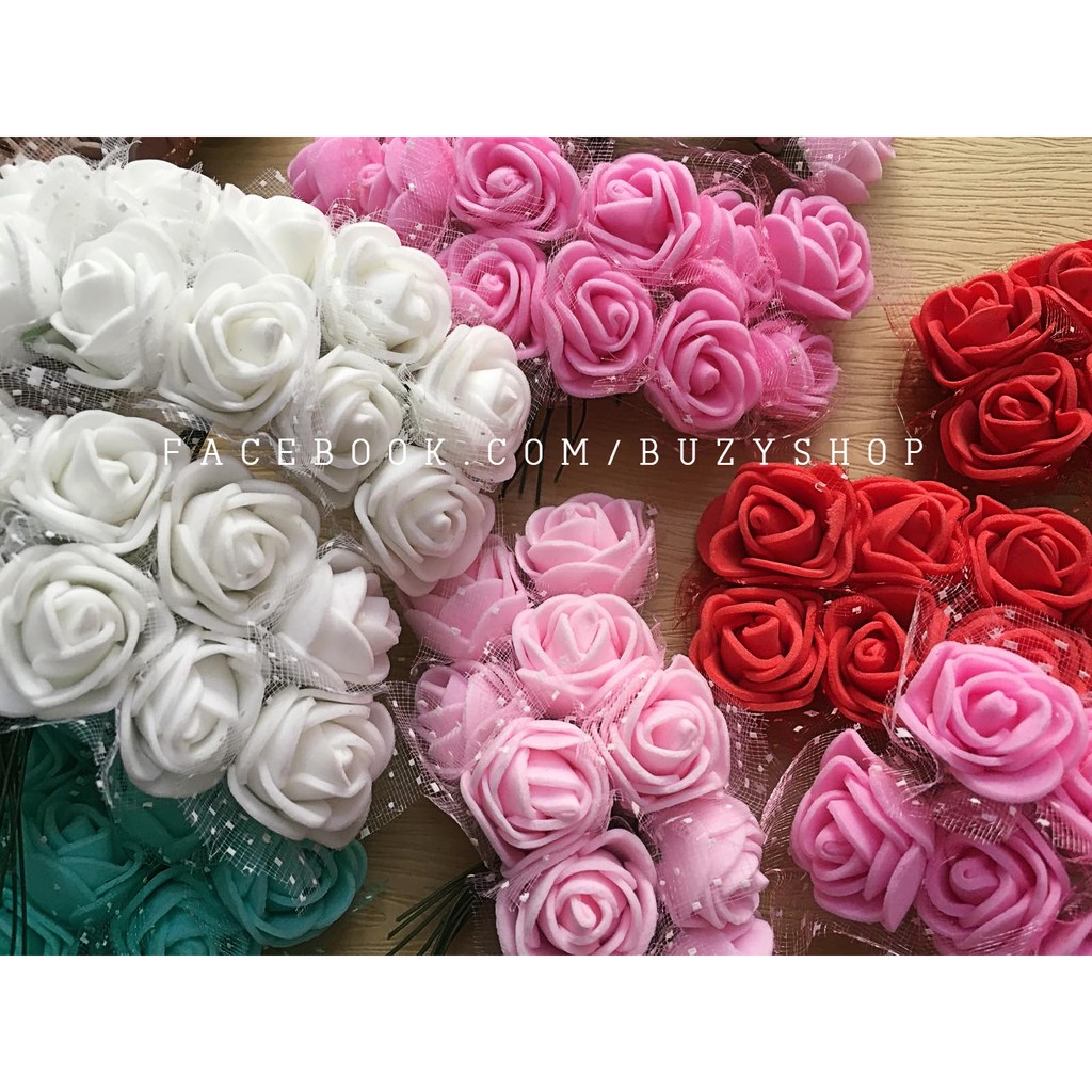 (bó 12 hoa) hoa hồng xốp [nguyên liệu thủ công, phụ liệu handmade]