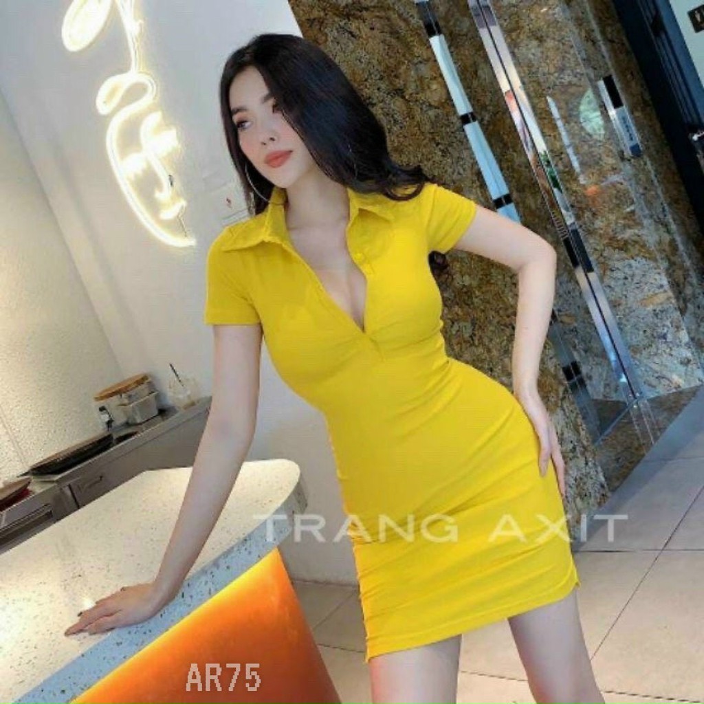 [RẺ VÔ ĐỊCH] Đầm body trơn cổ bẻ gài nút | BigBuy360 - bigbuy360.vn