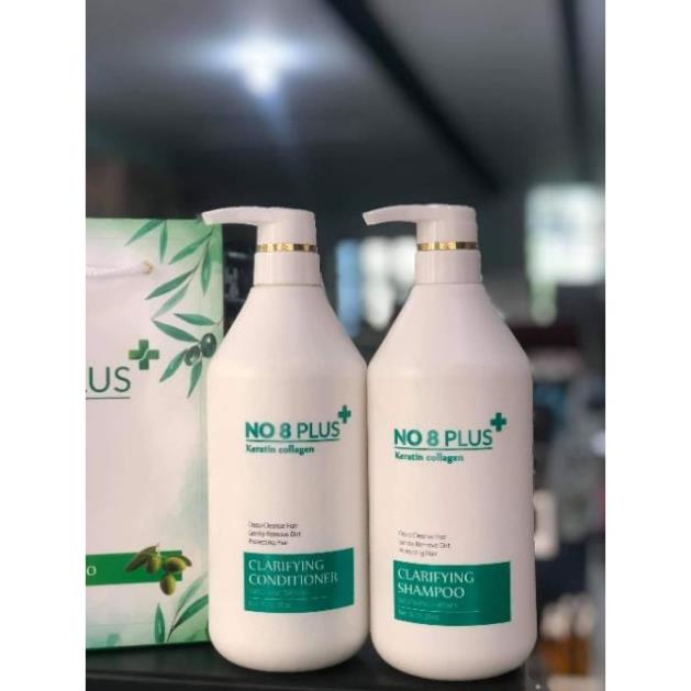 Bộ Dầu Gội Xả No8 Plus Keratin Collagen Phục Hồi Tóc,Kích Thích Mọc Tóc, Suôn Mềm Mượt Tóc 1000ml X 2