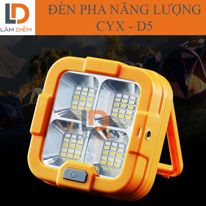 Đèn led pha tích điện sạc usb năng lượng mặt trời 4 chế độ sáng D5