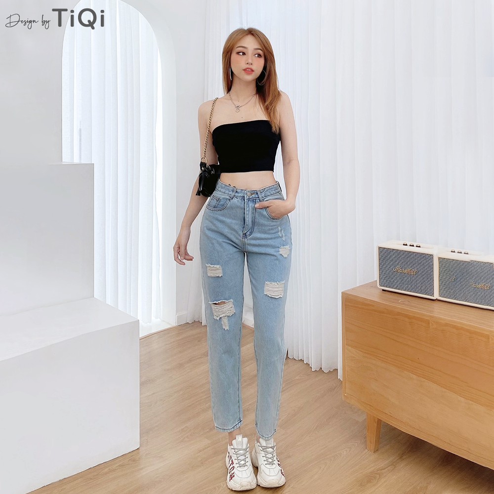 Quần baggy trơn jean cotton rách gối TiQi Jeans B1-203