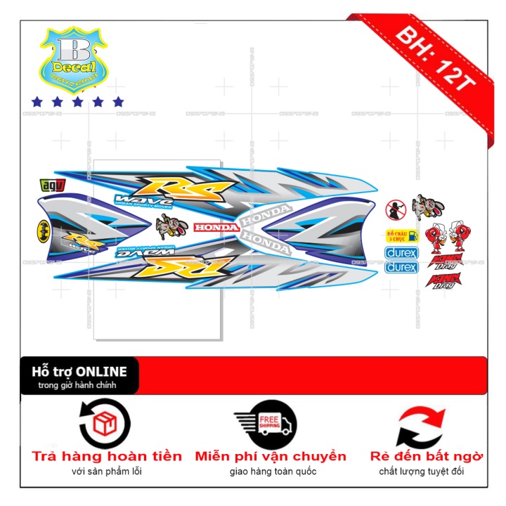 ( Quí khách vui lòng mang ra tiệm cho thợ dán ) Tem wave RS 100 zin