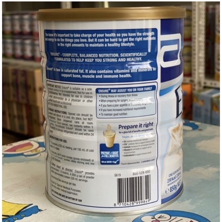 Sữa Ensure Úc Sữa Bột Tăng Cân Hộp 850gr