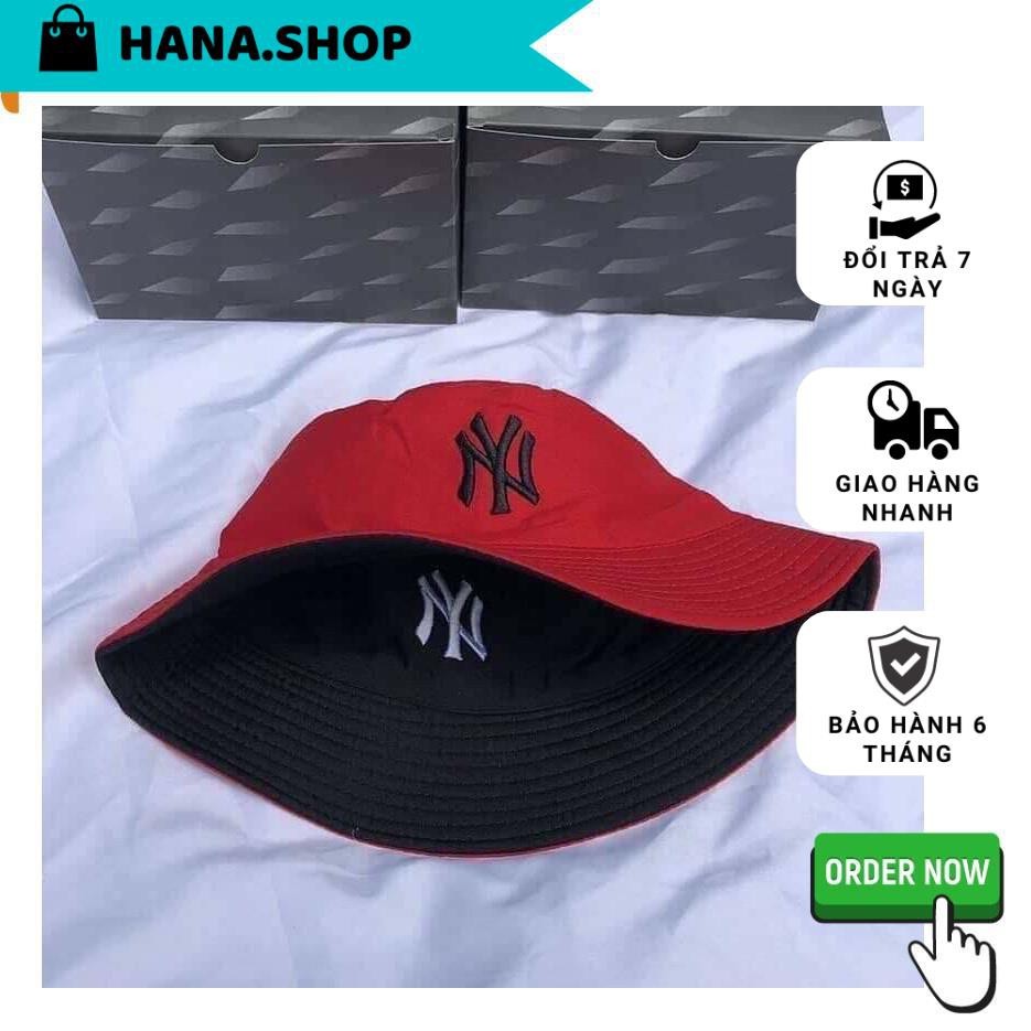 Mũ bucket -Nón tai bèo thêu logo ny phong cách màu đỏ form unisex nam nữ NTB009