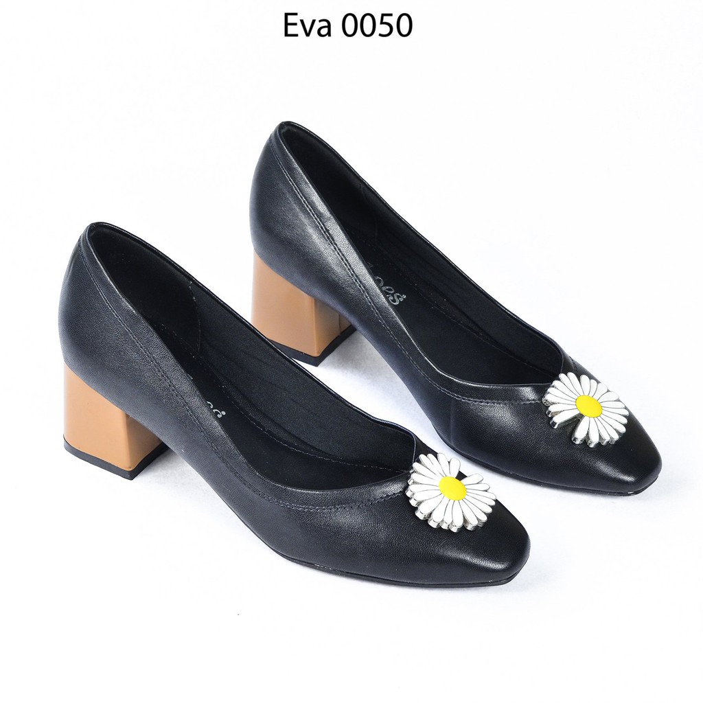 Giày Cao Gót Nữ Nơ Hoa Cúc Da Pu Đế Vuông 5Cm Evashoes - EVA0050 VIP