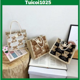 Túi cói túi tole hình gấu dễ thương đi biển đi chơi phong cách dễ thương | BigBuy360 - bigbuy360.vn