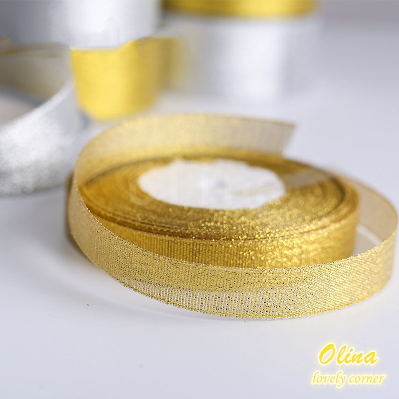 Cuộn Dây Ruy Băng 22Mút 6mm-50mm Màu Vàng Kim/Bạc Dùng Để Gói Quà