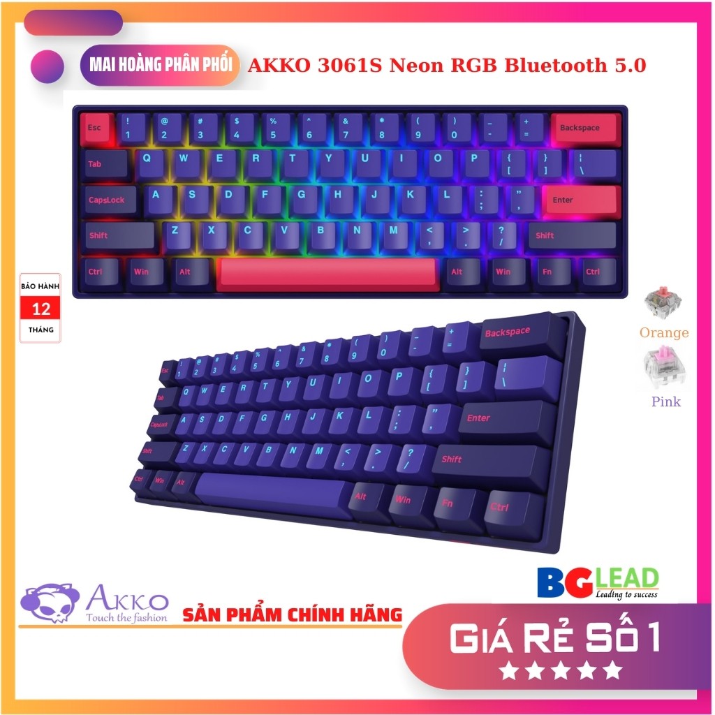 Bàn phím AKKO 3061S Neon RGB Bluetooth 5.0 (Gateron Orange switch)