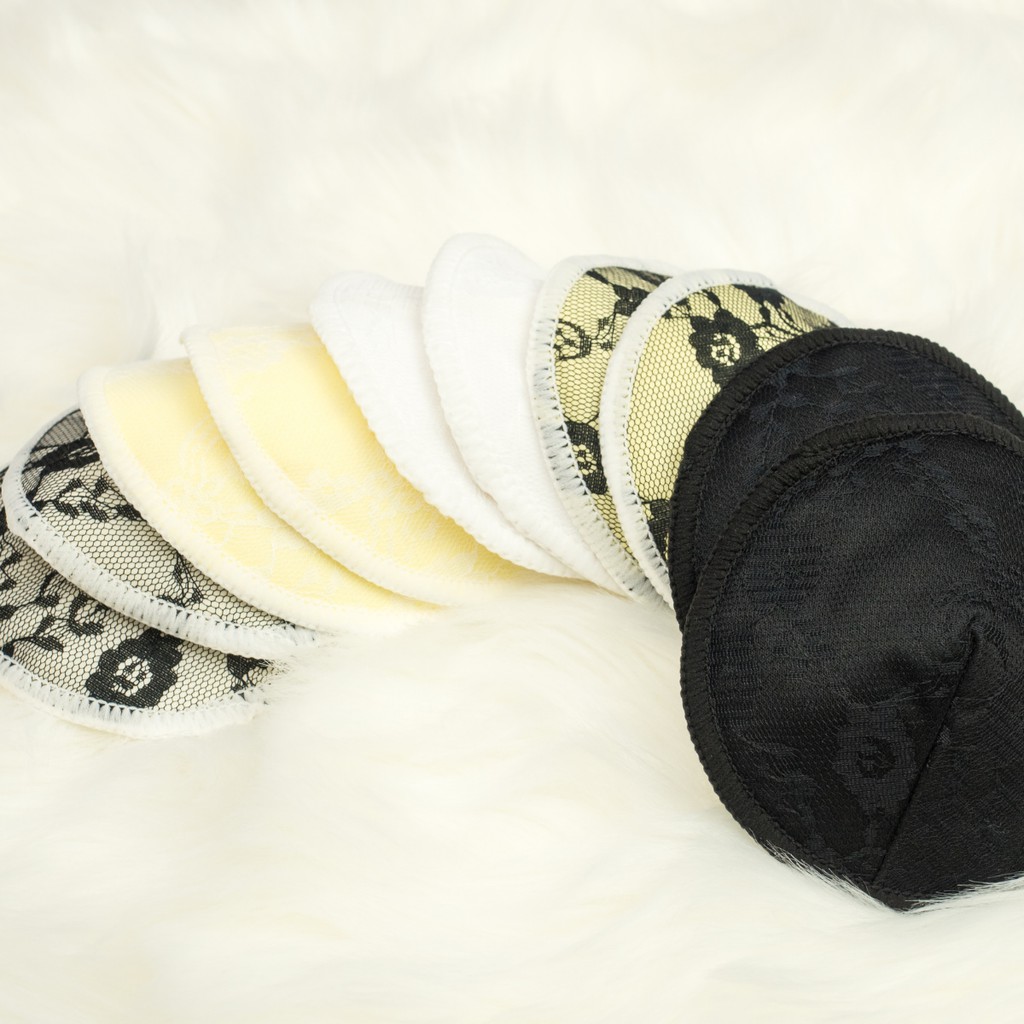 Miếng lót thấm sữa organic Cotton Tre tự nhiên giặt được NatureBond Hoa Kỳ kháng khuẩn 10 tấm 5 thiết kế ren tinh tế