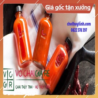 [HOT] Chai thủy tinh tròn 240ml nắp nhựa đen đựng tương ớt cao cấp