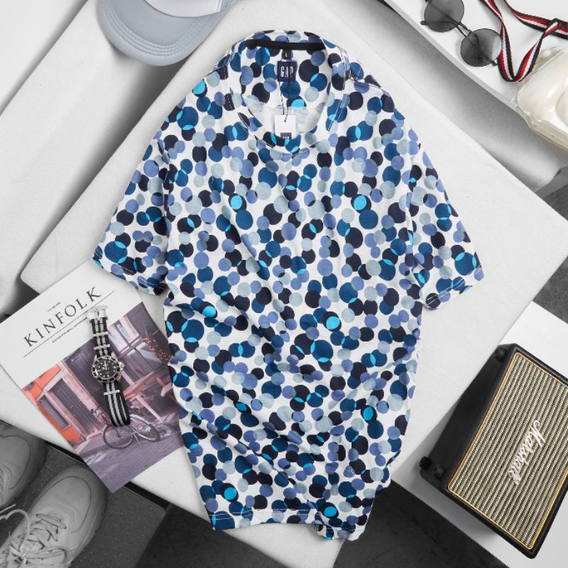 Áo thun nam cổ tròn cotton hoa văn thoáng