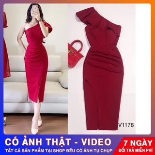 XẢ KHO ĐẦM TRẮNG THIẾT KẾ CAO CẤP, đầm body dự tiệc, đầm body đỏ lệch vai bèo nhún, đầm body cao cấp dự tiệc, váy nữ