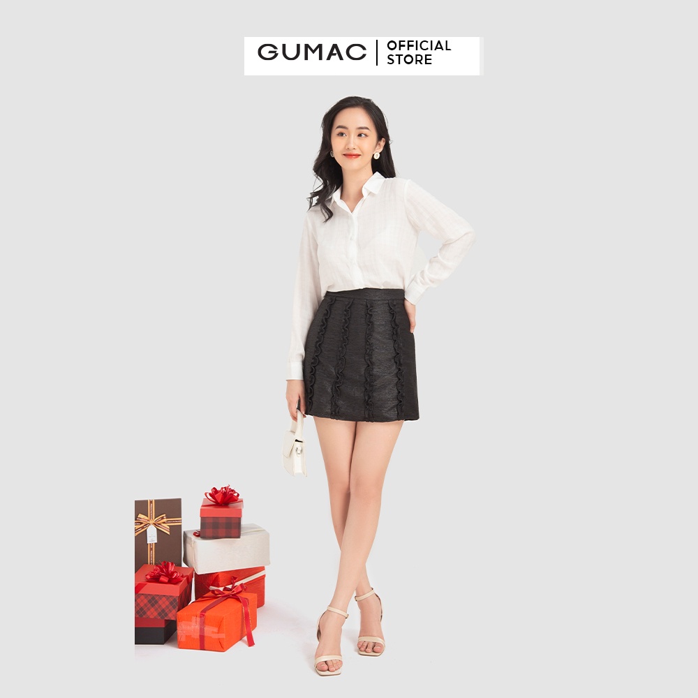 Áo sơ mi nữ caro cơ bản GUMAC màu đen thiết kế basic, thanh lịch AA12130 | BigBuy360 - bigbuy360.vn