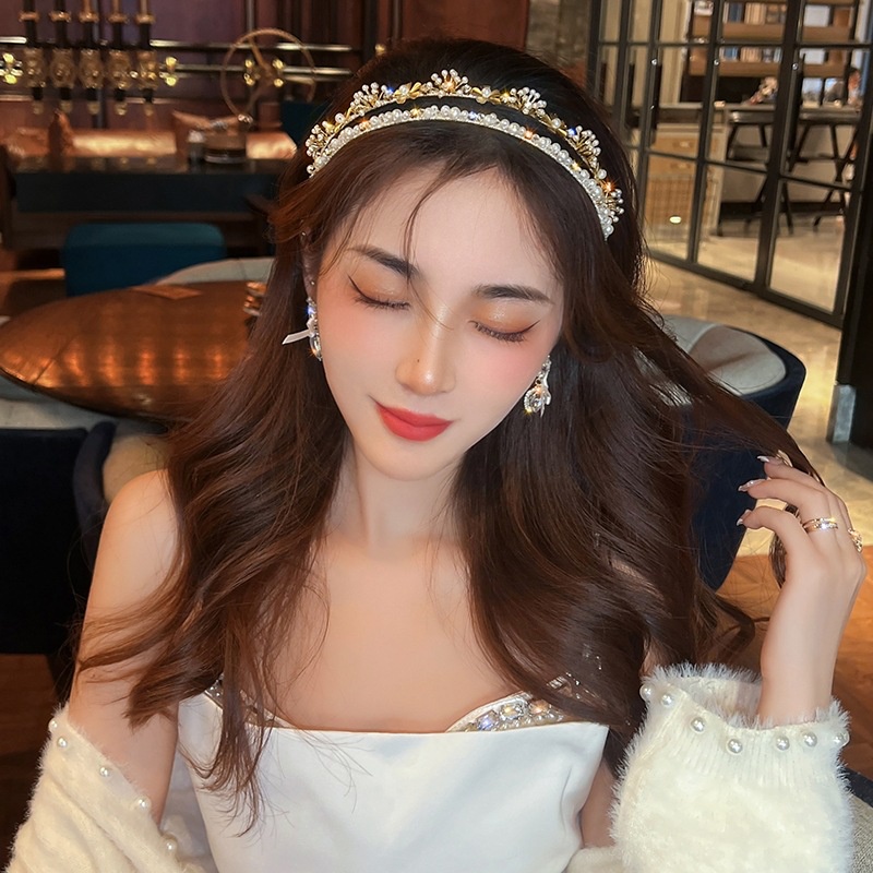 Băng Đô Cài Tóc Đính Đá Ngọc Trai Sang Trọng Thời Trang Cho Nữ