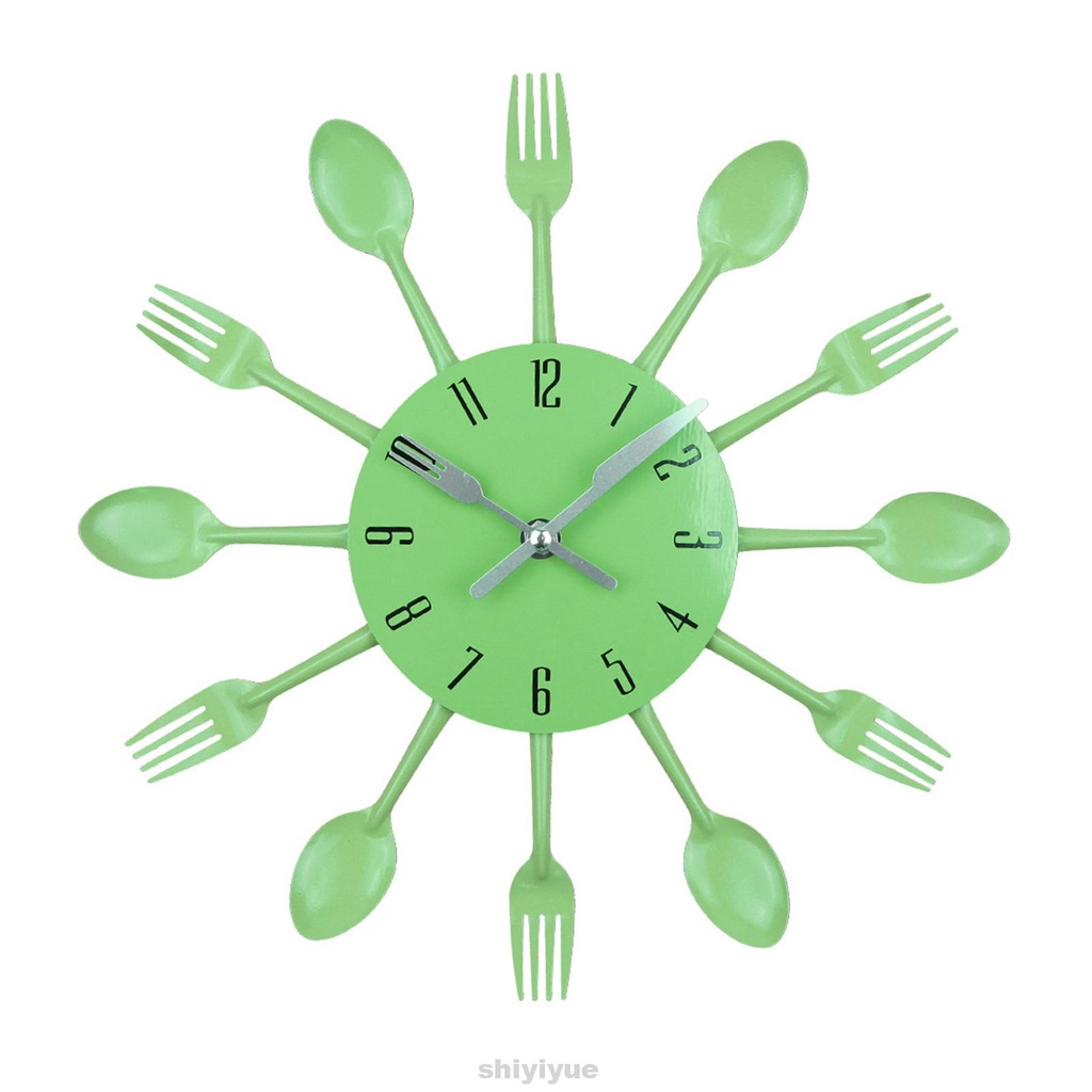 12inch Removable Battery Operated Modern Hanging Home Kitchen Easy Install Quartz Movement With Spoons Forks Wall Clock