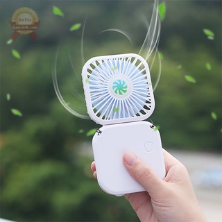 AN Quạt mini cầm tay đeo cổ tích điện để bàn hình vuông gấp gọn 3 tốc độ siêu mát pin sạc USB