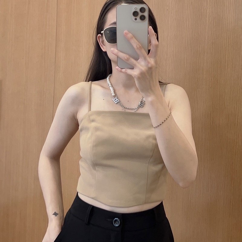 Áo croptop nữ kiểu cúp ngực màu sắc hàng thiết kế Huien Design, áo cúp 2 dây nữ có dây chun điều chỉnh phía sau