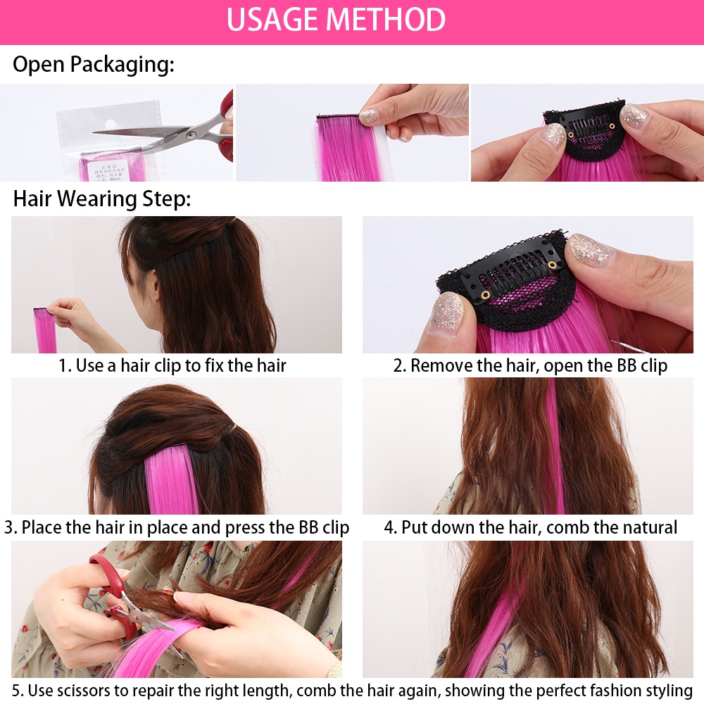 Bộ tóc giả dài thẳng có kẹp nhiều màu bằng sợi tổng hợp dành cho nữ hóa trang halloween / giáng sinh Mihan1