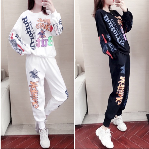 Bộ nỉ nữ dày mặc cực ấm, Bộ đồ nỉ Thu Đông Nam cao cấp, bộ quần áo nỉ thể thao nữ Phối Quần Bo gấu phong cách thể thao