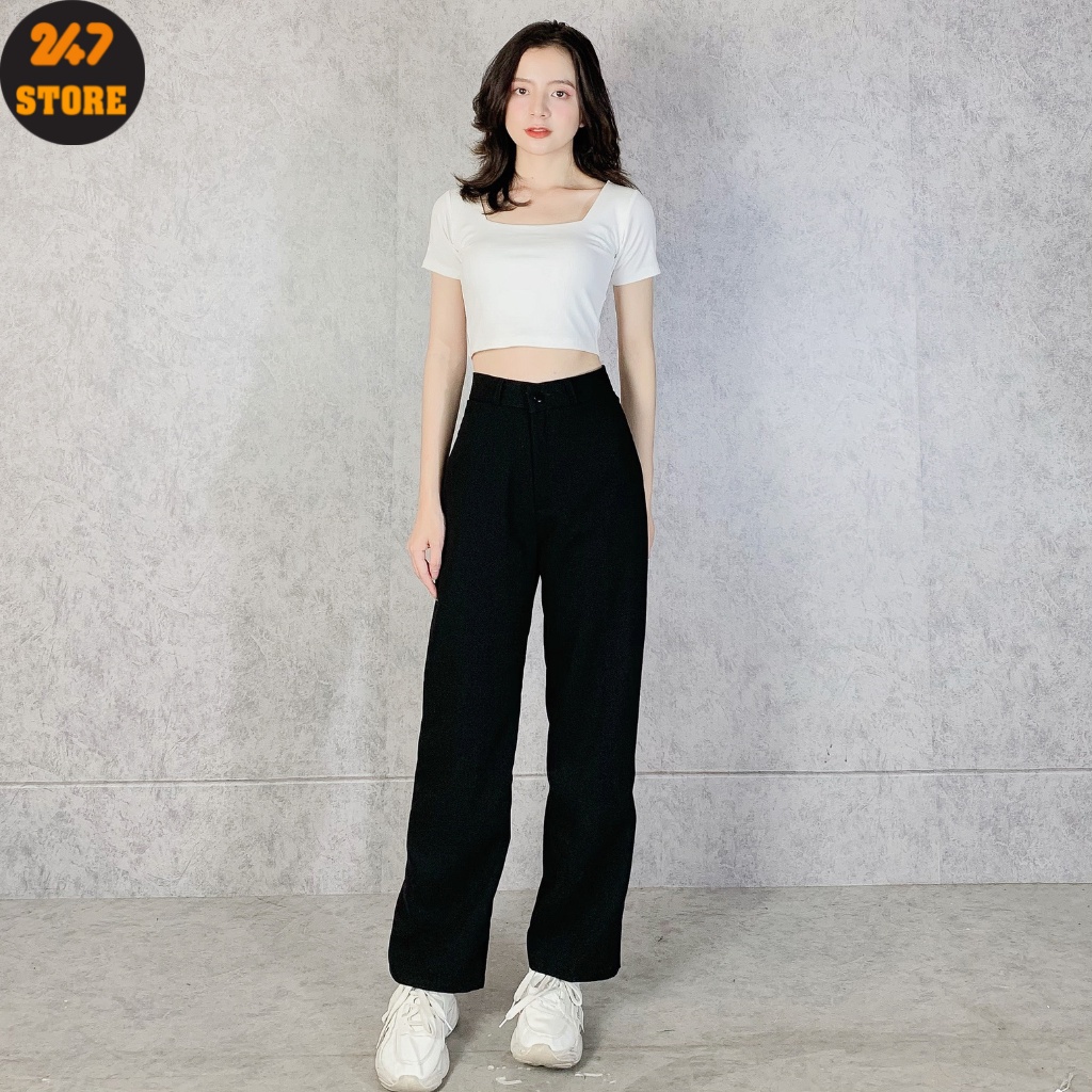 Quần tây công sở dáng dài suông khoá giữa vải tuyết mưa cao cấp 247STORE 0995