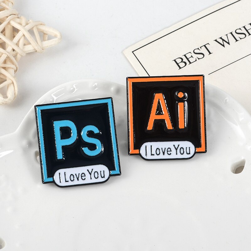 Ghim cài áo QIHE JEWELRY QIHE JEWELRY tráng men họa tiết chữ I Love You PS AI độc đáo
