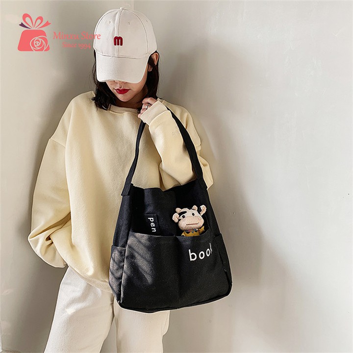 Túi vải canvas, túi đeo chéo loại to thời trang, đi học, đi chơi trẻ trung BOOK TV48