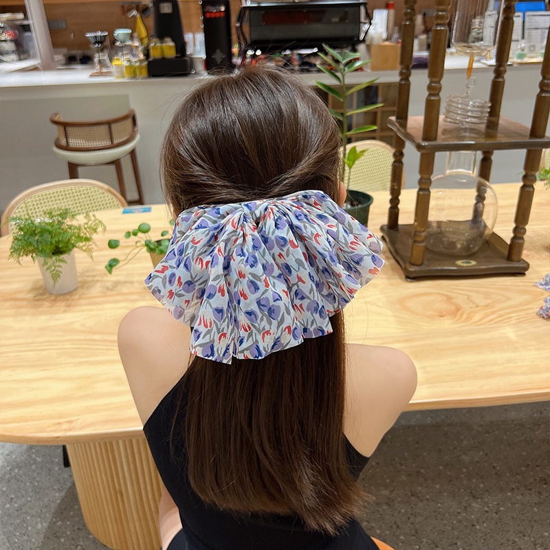 Kẹp Tóc Đuôi Ngựa Ruy Băng Cỡ Lớn In Họa Tiết Hoa / Bướm Thời Trang Hàn Quốc Cho Nữ