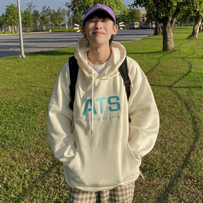 AITHERSTUDIO-ÁO Hoodie thêu Big Logo Form rộng