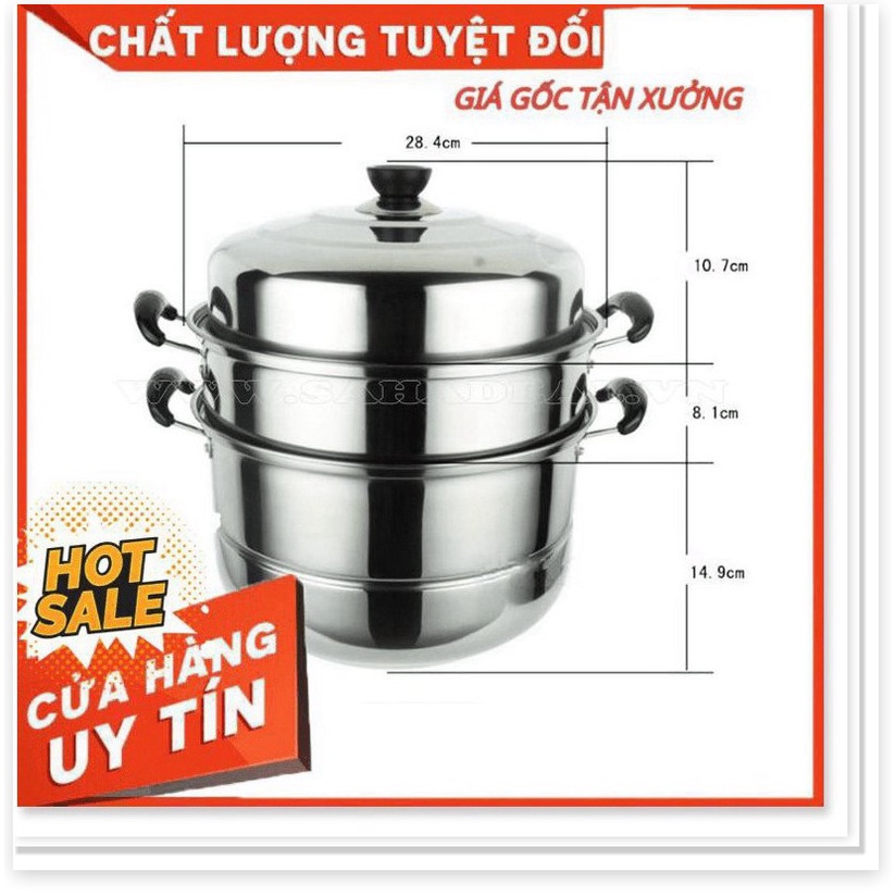 Nồi hấp xửng hấp 3 tầng hấp gà xôi bánh bao chất liệu inox cao cấp size 28cm dùng được bếp từ