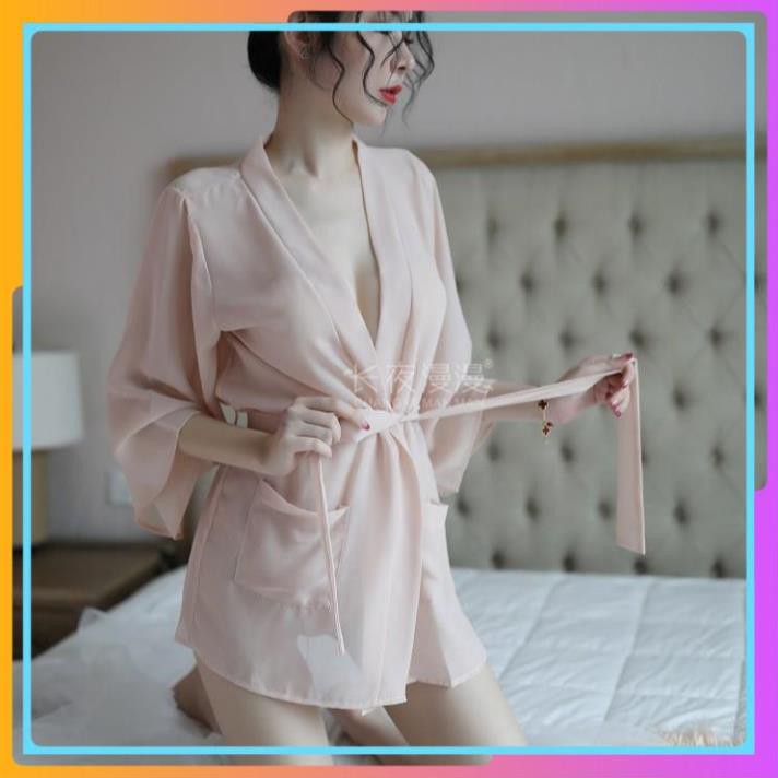Áo Choàng Đi Biển Kiểu Dáng Kimono Kèm Đai Thắt Eo Chất Voan Cát Xuyên Thấu, Áo Choàng Ngủ Sexy Cosplay - ACVT005 | BigBuy360 - bigbuy360.vn