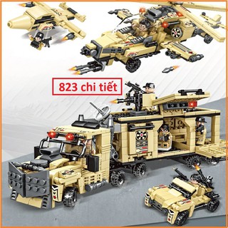 [823 CHI TIẾT] Bộ Lego lắp ráp xếp hình BIỆT ĐỘI SWAT SA MẠC VÀNG gồm XE QUÂN SỰ, MÁY BAY CHIẾN ĐẤU
