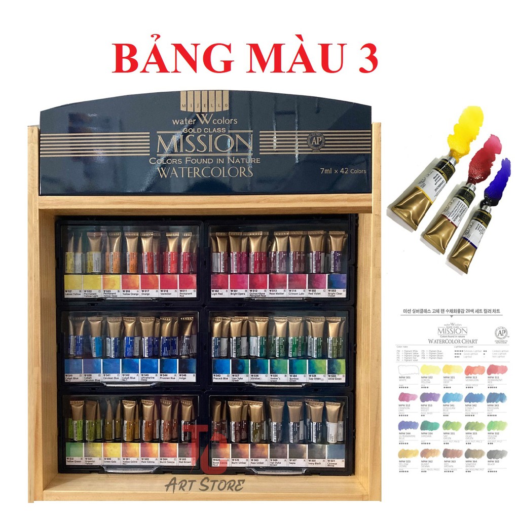 Màu nước Mijello Mission Gold Bán Lẻ 7ml - BẢNG 3 ( vàng, xanh lá, nâu )