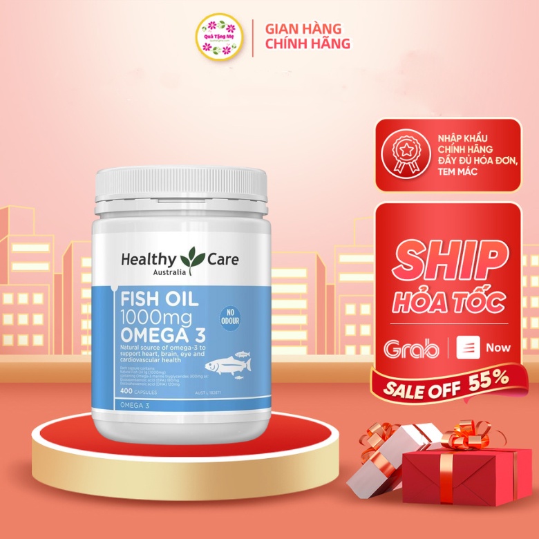 Dầu cá Healthy Care Úc bổ sung Omega 3 giúp sáng mắt, hỗ trợ tim mạch, trí não hộp 400 viên - QT045