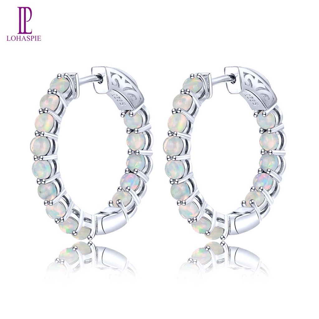 Khuyên Tai Bạc 2.3 Carats Opal Tự Nhiên Nhiều Màu Phong Cách Giáng Sinh Cho Nữ