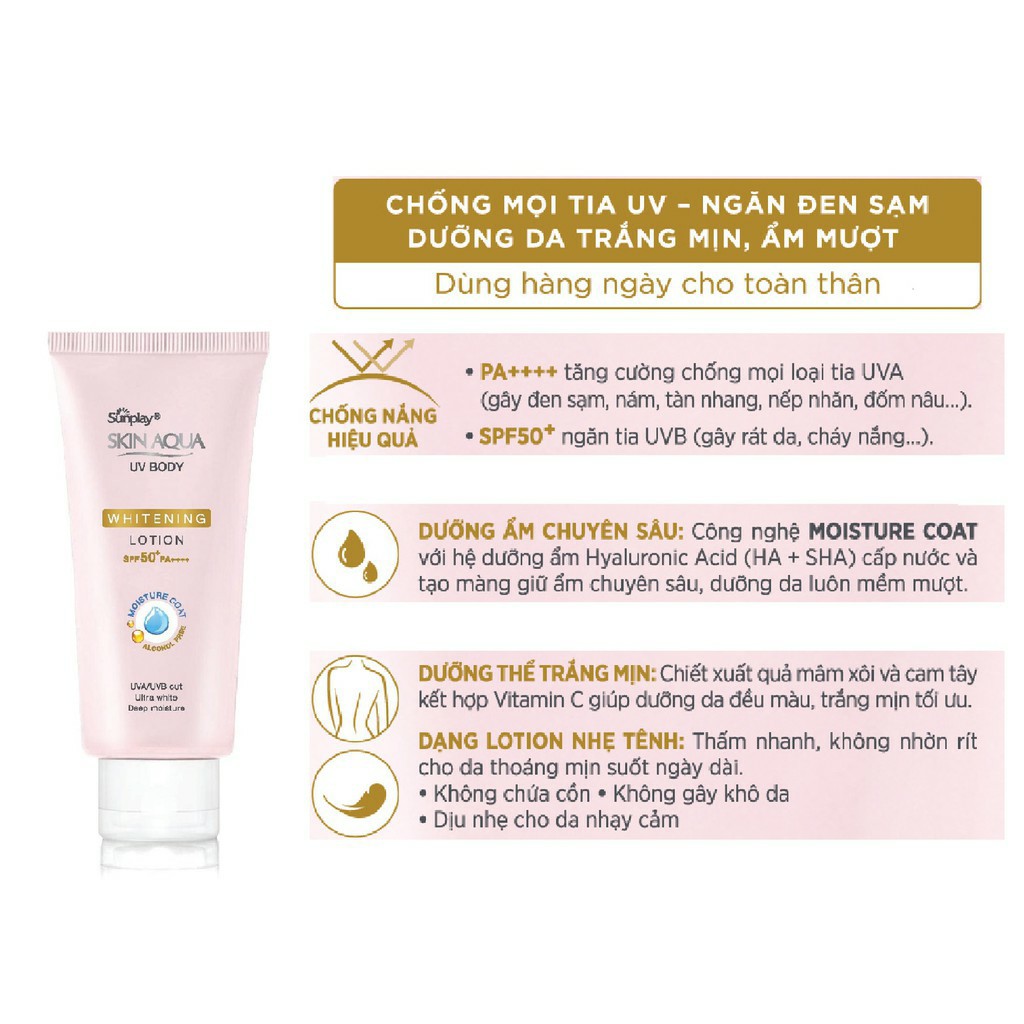 Kem chống nắng dưỡng thể trắng mịn Sunplay Skin Aqua UV Body Whitening Lotion (SPF50+,PA++++)