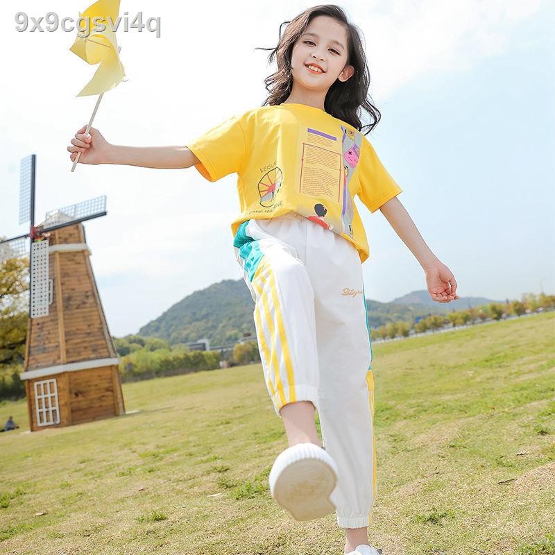 ∏ﺴ❉Bộ đồ trẻ em nữ 2021 mẫu mới thời trang mùa hè đầm cotton lưới màu đỏ tây kiểu dáng lớn bé gái tay ngắn bộ đồ hai mản