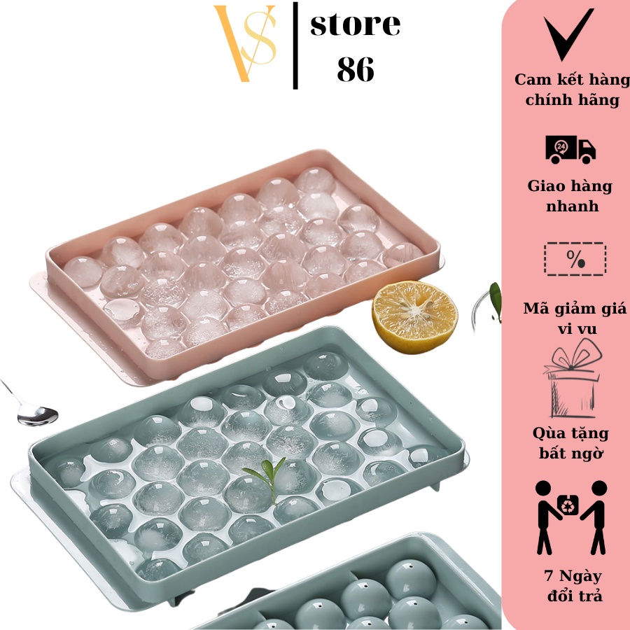 Khay làm đá bi tròn tủ lạnh 33 viên -Khuôn làm đá, có nắp đậy thông minh hình bi tròn ngộ nghĩnh VS STORE