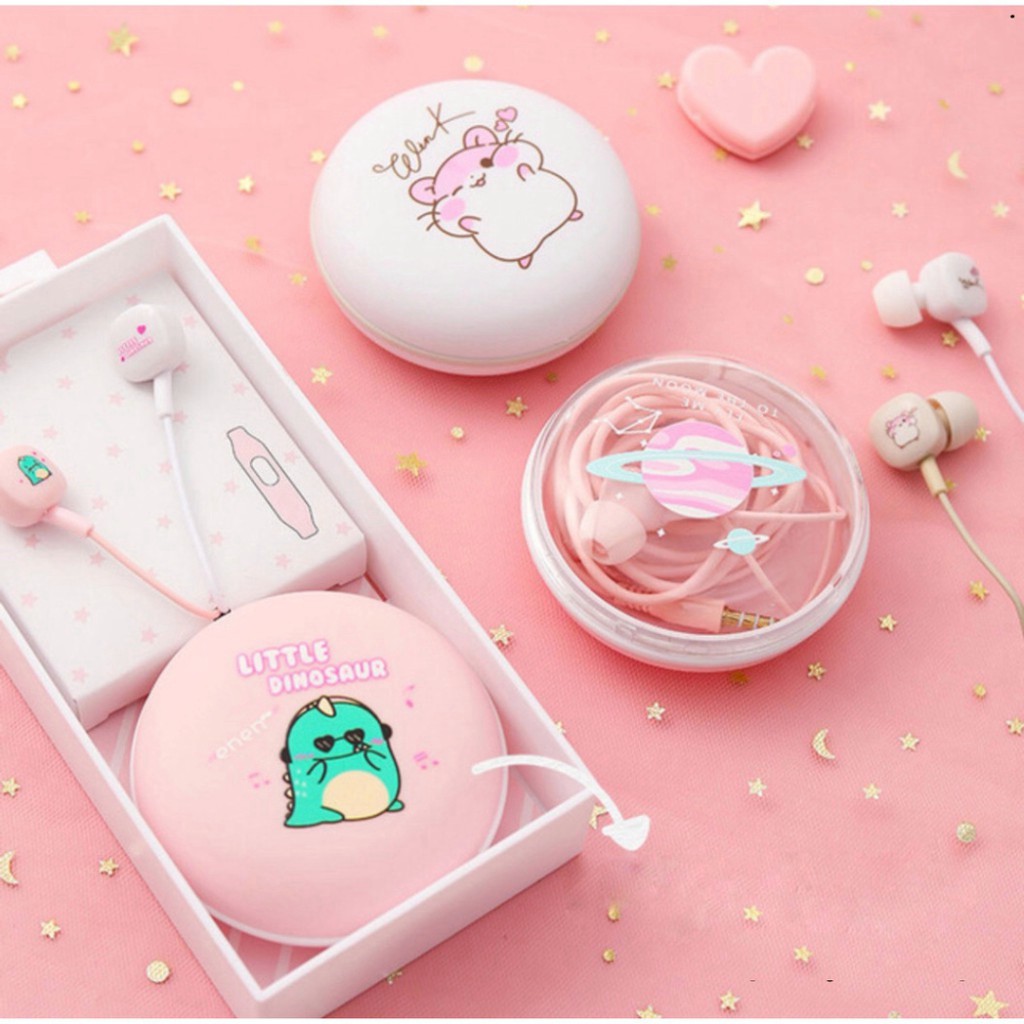 Tai Nghe Dễ Thương Cute Nhét Tai Âm Thanh Hay Có Mic Kèm Hộp Đựng Xinh Hỗ Trợ ĐT Android ip,ĐT táo Samsung Laptop