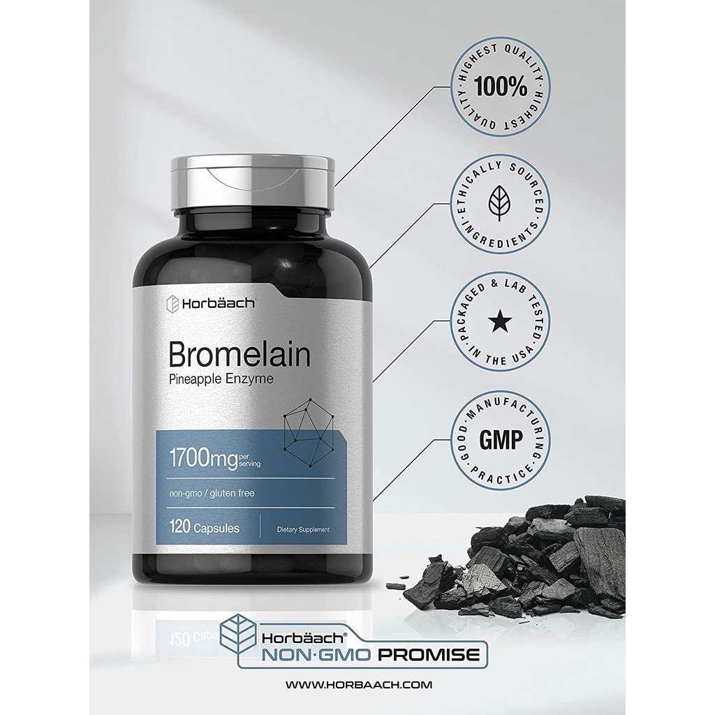 Horbaach Bromelain Pineapple Enzyme 1700mg hỗ trợ khớp, hệ tiêu hóa và hô hấp và 120 viên