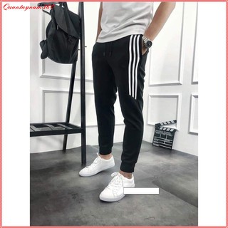 Quần thể thao nam nỉ dày dặn 3 sọc, Quần nam thu đông co giãn trẻ trung 2 màu