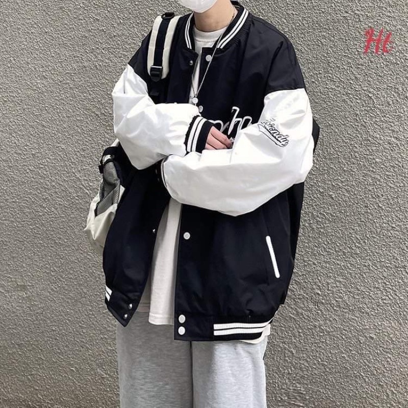 Áo khoác Nỉ bomber TORI phối tay trắng HT12