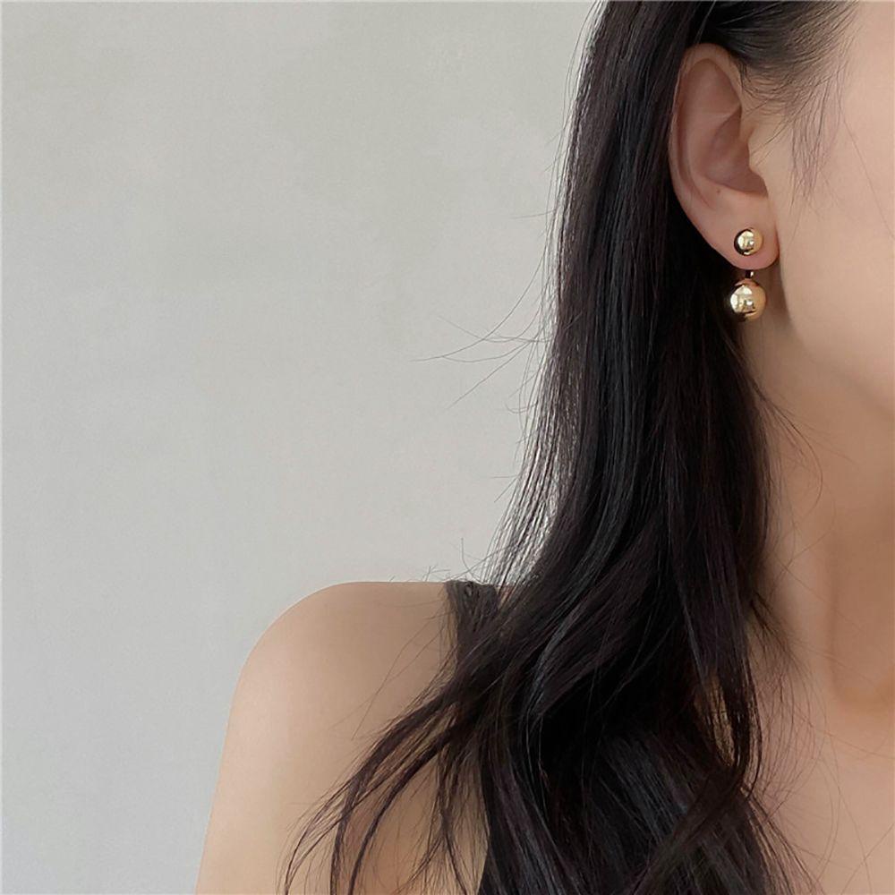 Bông Tai Hình Tròn Bằng Hợp Kim Thiết Kế Treo Sau Lưng Thanh Lịch Phong Cách Hàn Quốc