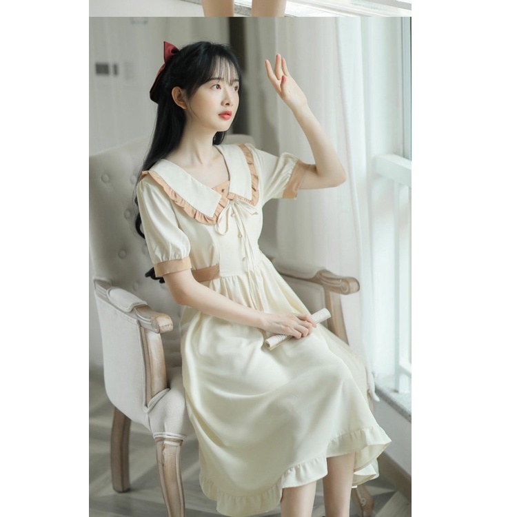 Đầm Trắng Dáng Dài Cổ Búp Bê Thời Trang Mùa Hè 2022 Mới Phong Cách Pháp Cho Nữ