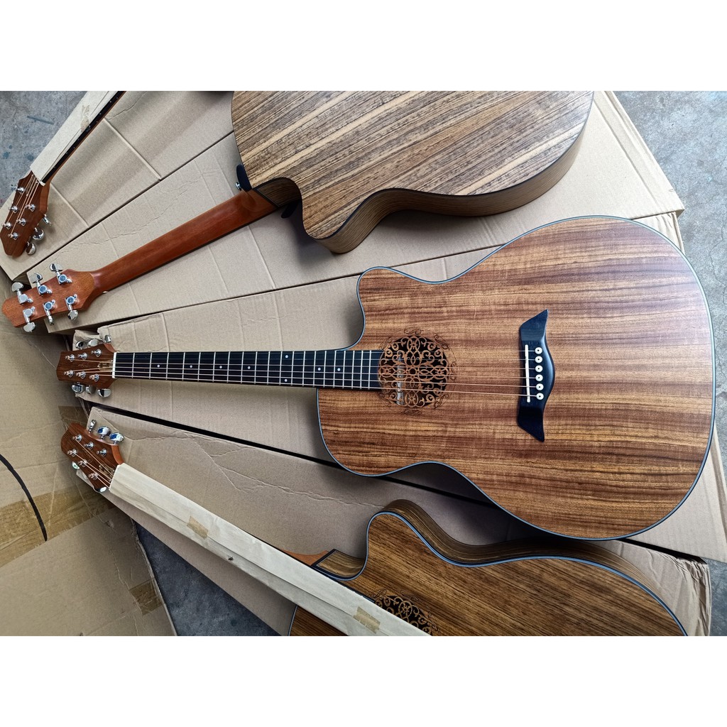 Guitar Acoustic Saiger mặt khắc CNC có EQ - gỗ Walnut