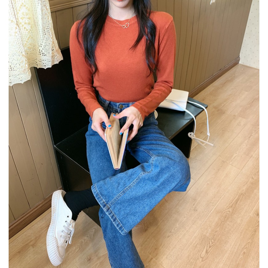 SẴN_Áo Len Cashmere Cổ Tròn Cao Dáng Ôm MOEA34