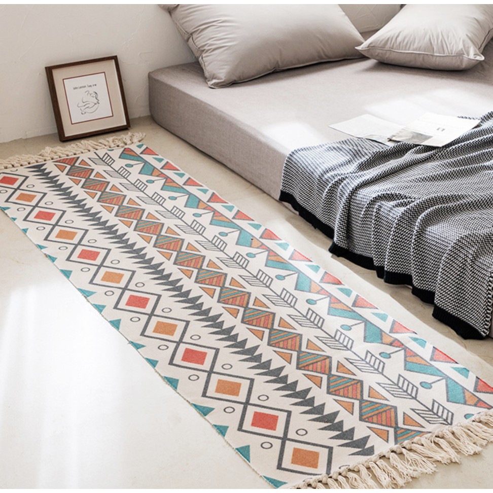 Thảm lót phòng ngủ, trải sàn, thảm sofa vải cotton và lanh thổ cẩm phong cách Bắc  Âu 60cm * 180 CM