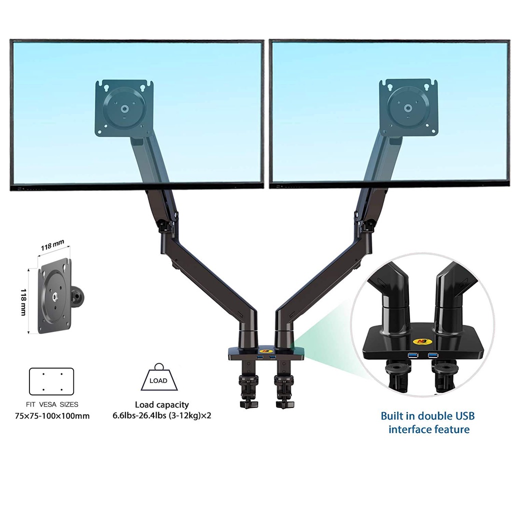 Giá Treo Hai Màn Hình Cao Cấp NB-F195A 22 - 32 Inch - Tay Treo Hai Màn Hình Máy Tính NorthBay