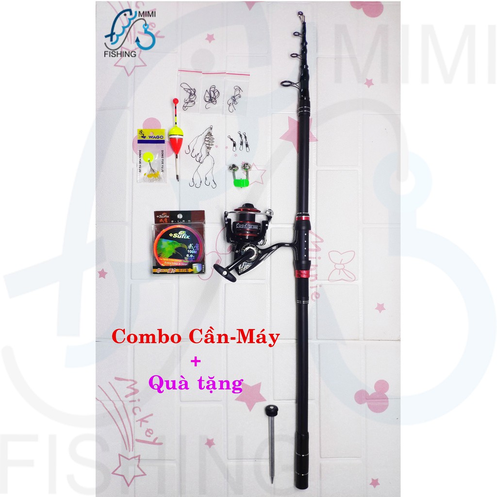 Bộ cần câu rút carbon chất lượng cao Strong River 2m4 + Máy câu full kim loại QE-QIDA 3000